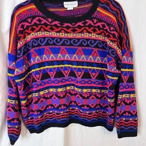 Jessica Roberts vintage 90s coogi multicolored multi pattern sweater size medium